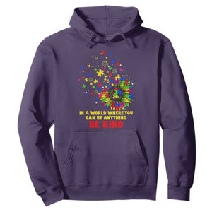 Sunflower Autism Awareness Hoodie In A World Where You Can Be Anything Be Kind Puzzle TS02 Purple Printyourwear