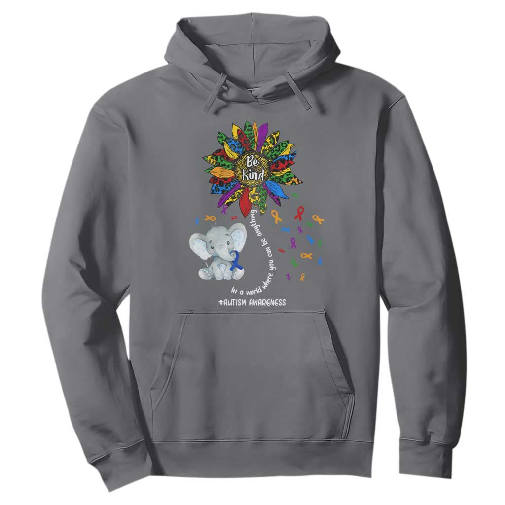 Autism Awareness Elephant Hoodie In A World Where You Can Be Anything Be Kind Colorful Sunflower Ribbon TS02 Charcoal Printyourwear