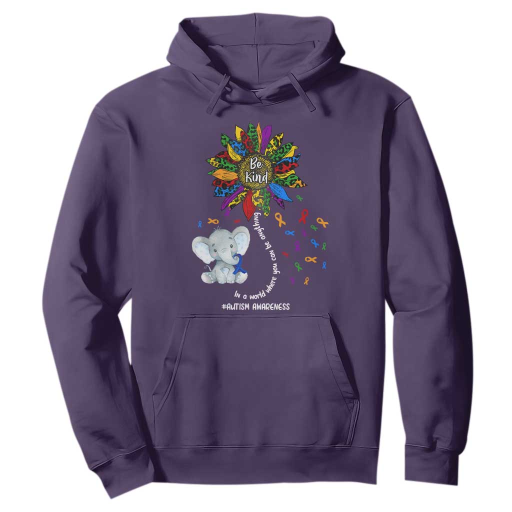 Autism Awareness Elephant Hoodie In A World Where You Can Be Anything Be Kind Colorful Sunflower Ribbon TS02 Purple Printyourwear