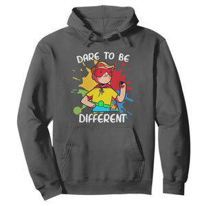 Autism Acceptance Hoodie Dare To Be Different Love Support Autistic Boys TS02 Dark Heather Printyourwear