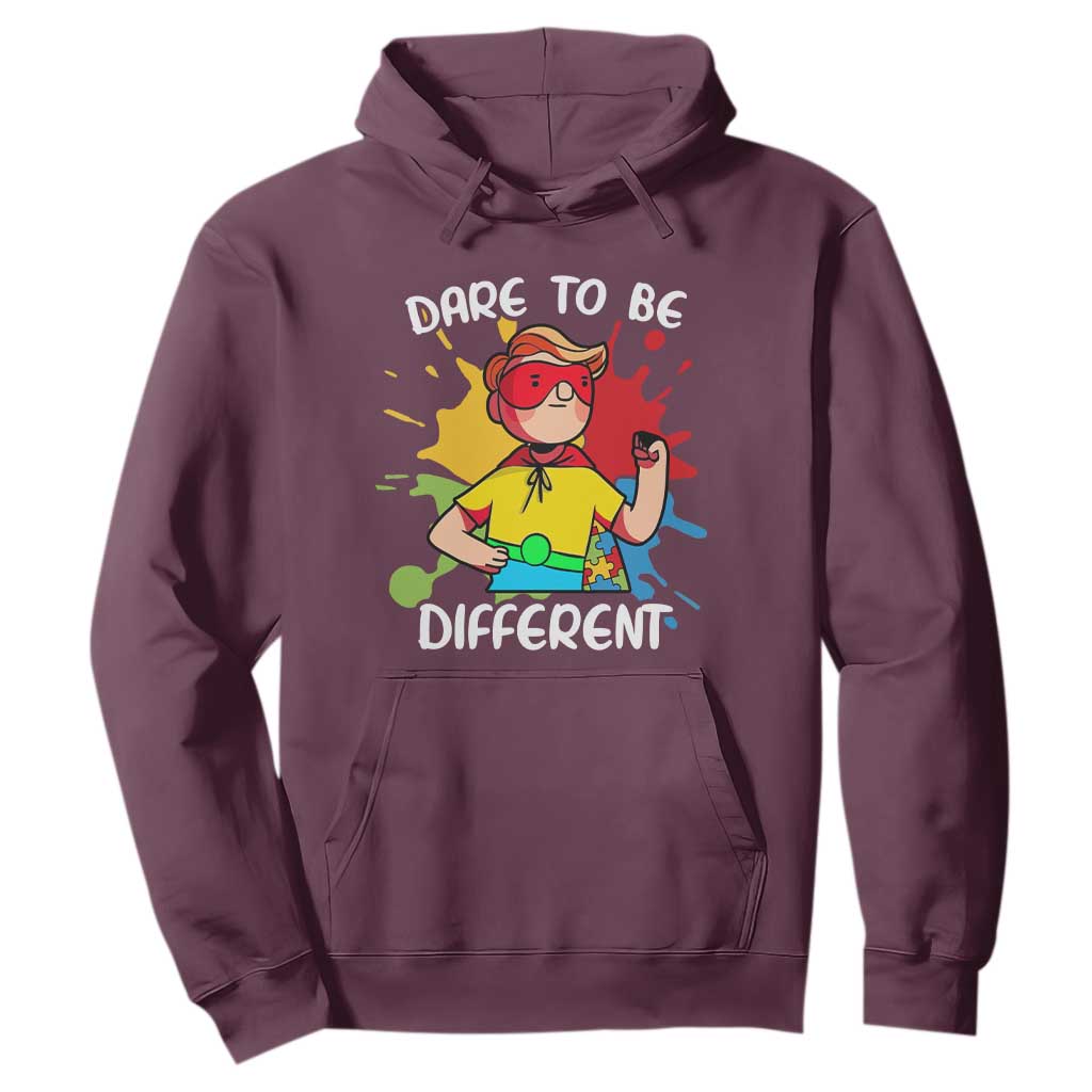 Autism Acceptance Hoodie Dare To Be Different Love Support Autistic Boys TS02 Maroon Printyourwear
