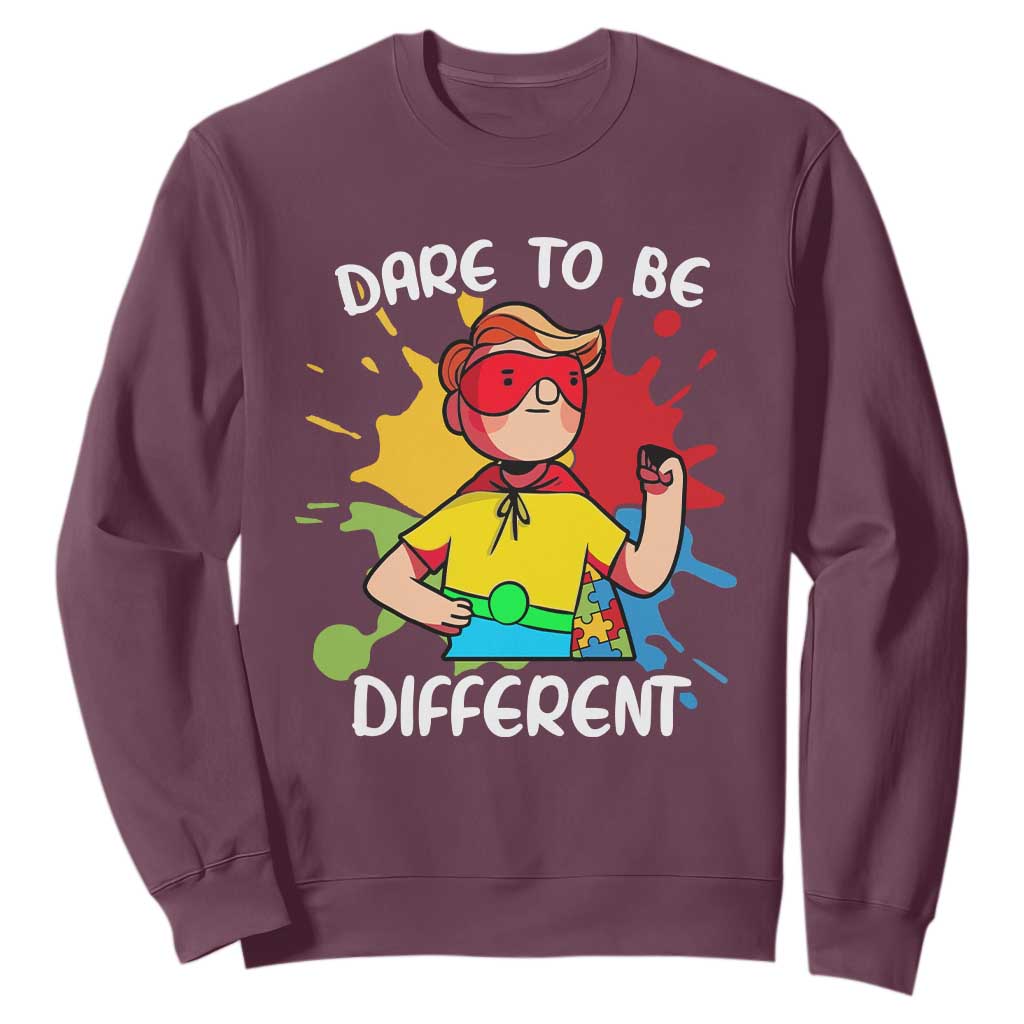 Autism Acceptance Sweatshirt Dare To Be Different Love Support Autistic Boys TS02 Maroon Printyourwear