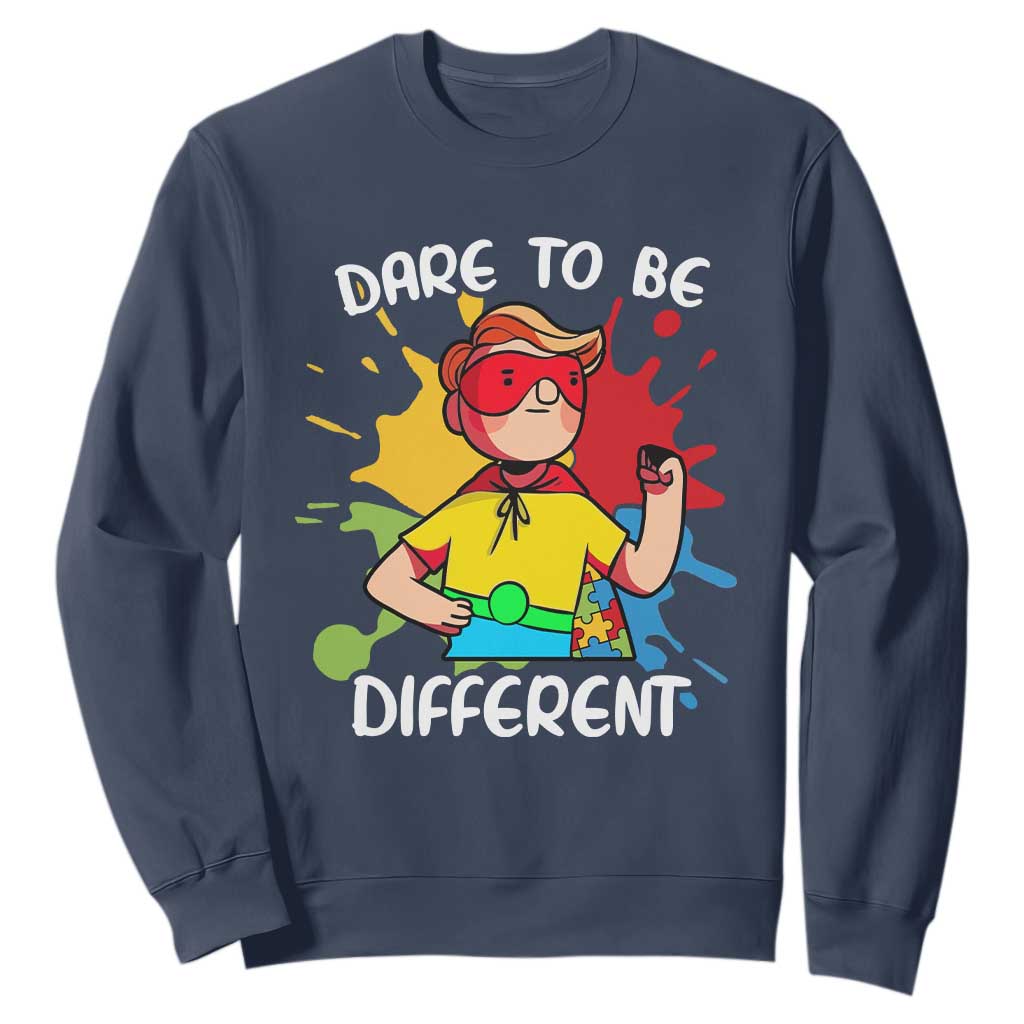 Autism Acceptance Sweatshirt Dare To Be Different Love Support Autistic Boys TS02 Navy Printyourwear