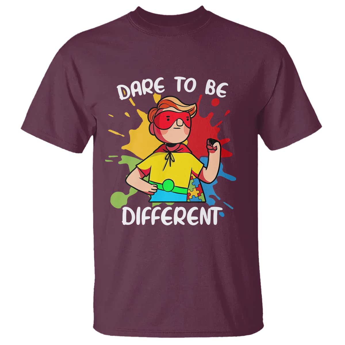 Autism Acceptance T Shirt Dare To Be Different Love Support Autistic Boys TS02 Maroon Printyourwear