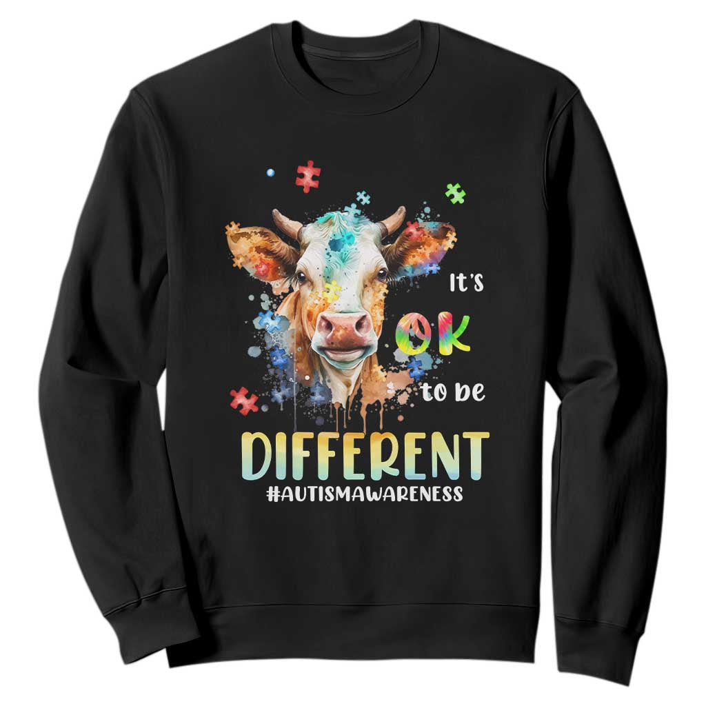 Cow Autism Awareness Sweatshirt Acceptance It's Ok To Be Different Puzzle Piece TS02 Black Printyourwear