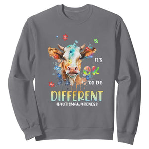 Cow Autism Awareness Sweatshirt Acceptance It's Ok To Be Different Puzzle Piece TS02 Charcoal Printyourwear