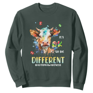 Cow Autism Awareness Sweatshirt Acceptance It's Ok To Be Different Puzzle Piece TS02 Dark Forest Green Printyourwear