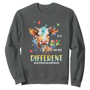 Cow Autism Awareness Sweatshirt Acceptance It's Ok To Be Different Puzzle Piece TS02 Dark Heather Printyourwear