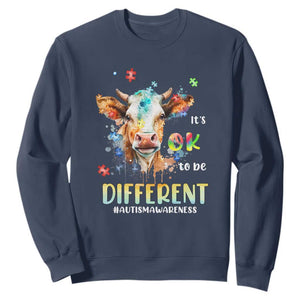 Cow Autism Awareness Sweatshirt Acceptance It's Ok To Be Different Puzzle Piece TS02 Navy Printyourwear