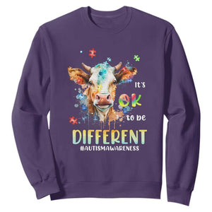 Cow Autism Awareness Sweatshirt Acceptance It's Ok To Be Different Puzzle Piece TS02 Purple Printyourwear