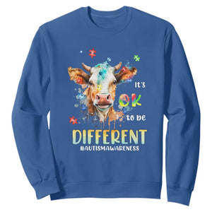 Cow Autism Awareness Sweatshirt Acceptance It's Ok To Be Different Puzzle Piece TS02 Royal Blue Printyourwear