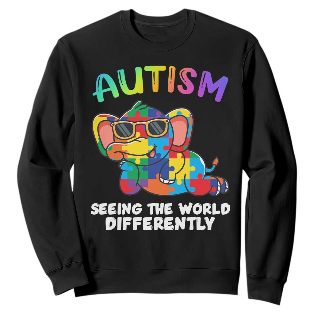 Autism Awareness Elephant Sweatshirt Seeing The World Differently Spectrum Puzzle Piece TS02 Black Printyourwear
