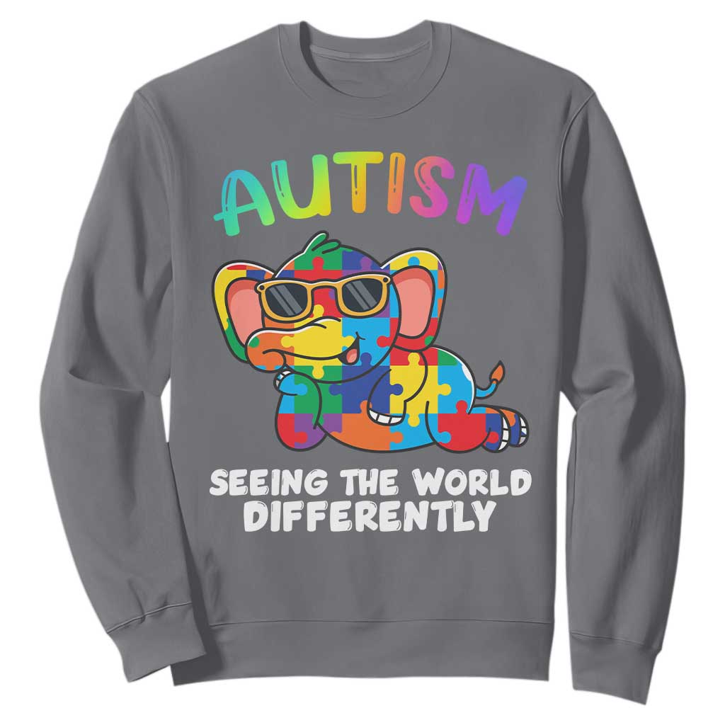 Autism Awareness Elephant Sweatshirt Seeing The World Differently Spectrum Puzzle Piece TS02 Charcoal Printyourwear