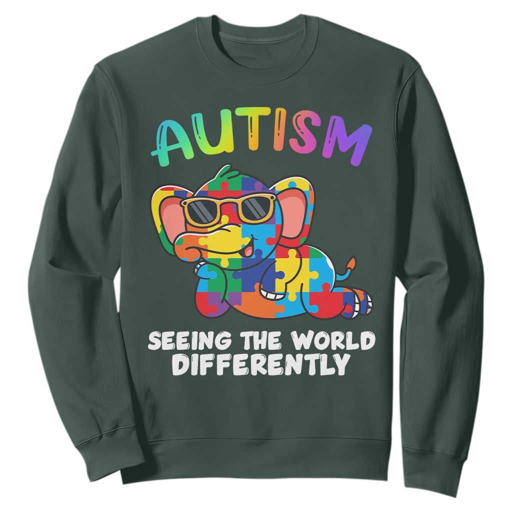 Autism Awareness Elephant Sweatshirt Seeing The World Differently Spectrum Puzzle Piece TS02 Dark Forest Green Printyourwear
