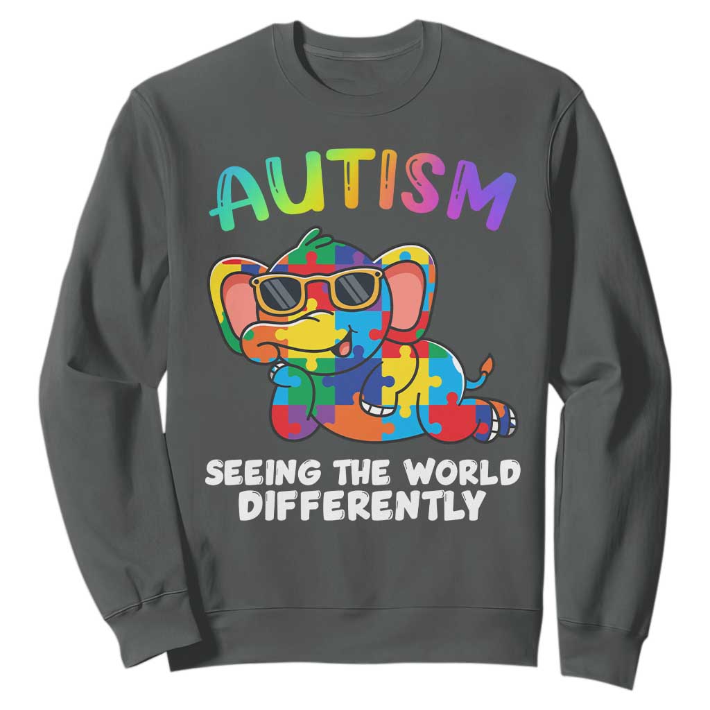 Autism Awareness Elephant Sweatshirt Seeing The World Differently Spectrum Puzzle Piece TS02 Dark Heather Printyourwear