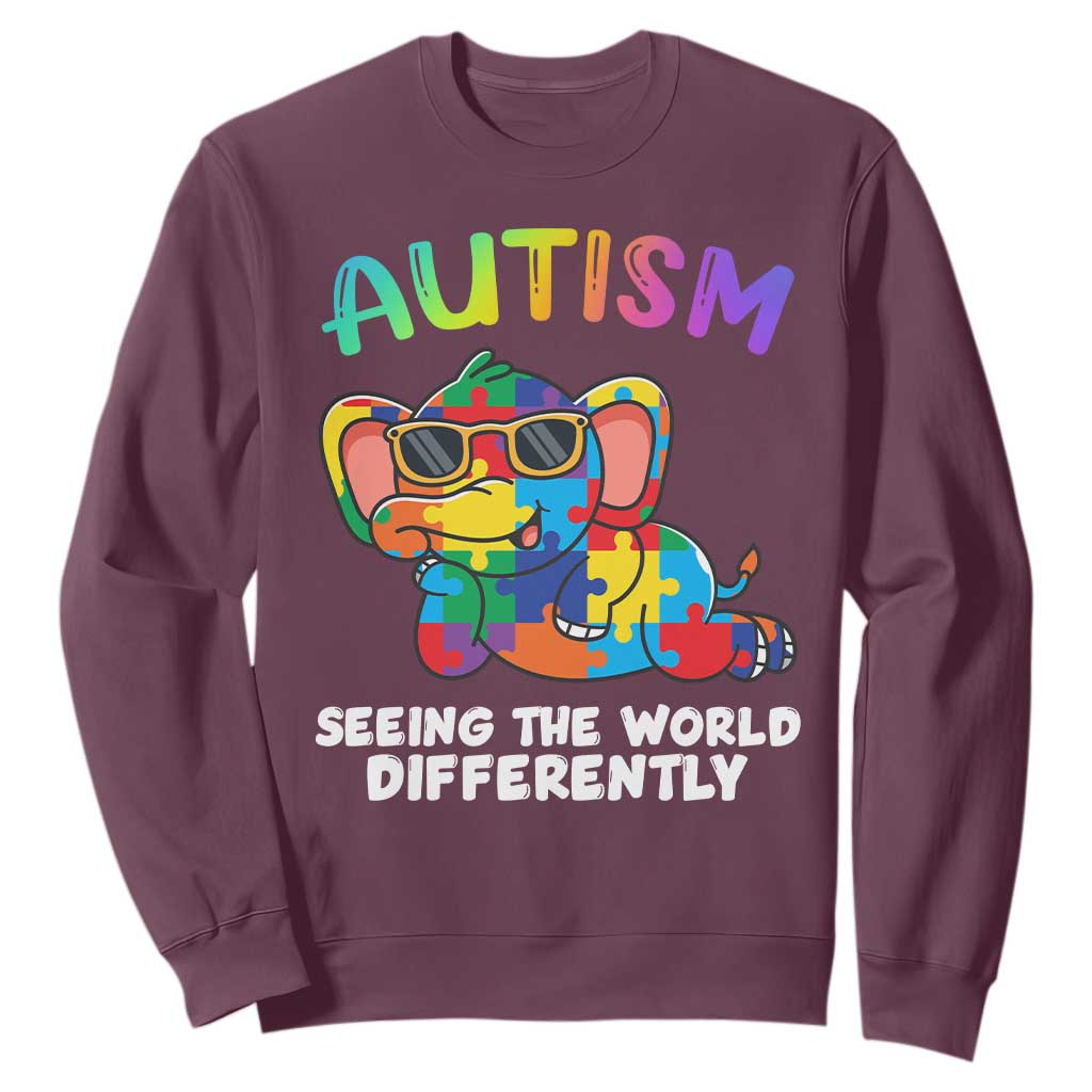 Autism Awareness Elephant Sweatshirt Seeing The World Differently Spectrum Puzzle Piece TS02 Maroon Printyourwear