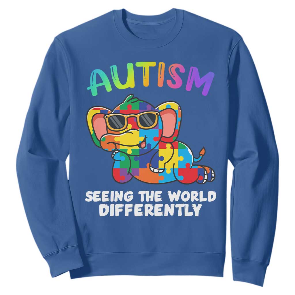 Autism Awareness Elephant Sweatshirt Seeing The World Differently Spectrum Puzzle Piece TS02 Royal Blue Printyourwear
