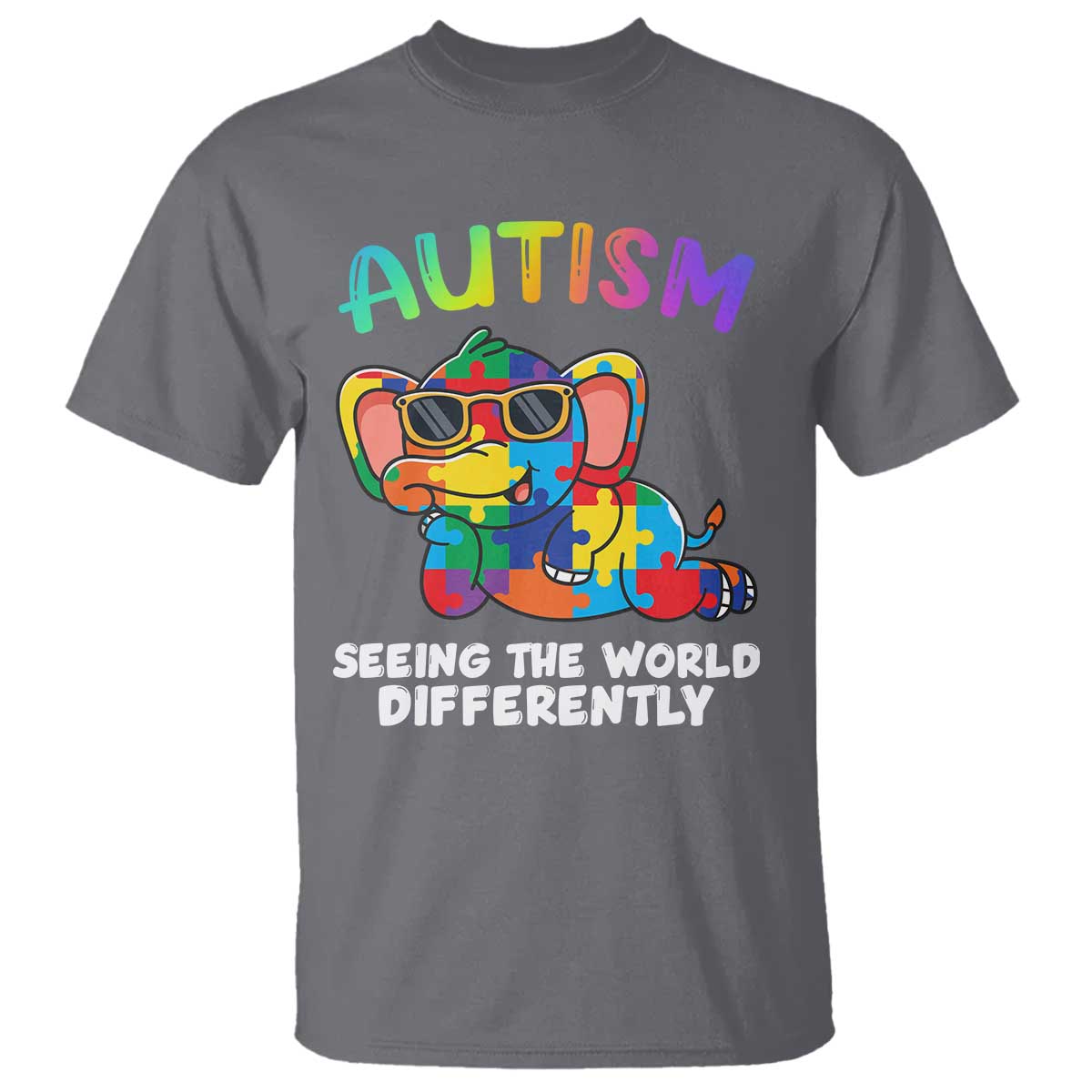 Autism Awareness Elephant T Shirt Seeing The World Differently Spectrum Puzzle Piece TS02 Charcoal Printyourwear