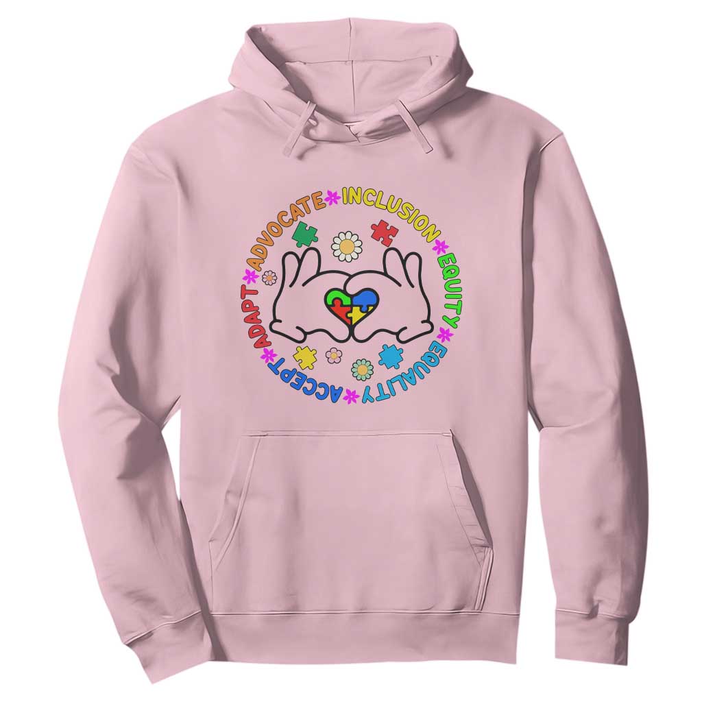 Autism Acceptance Hoodie Accept Adapt Advocate Inclusion Equity Equality TS02 Light Pink Printyourwear