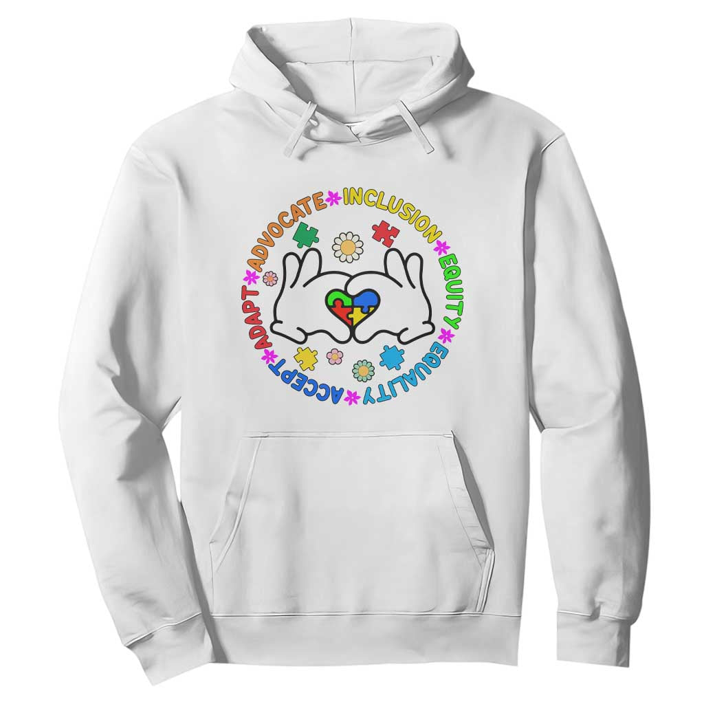 Autism Acceptance Hoodie Accept Adapt Advocate Inclusion Equity Equality TS02 White Printyourwear