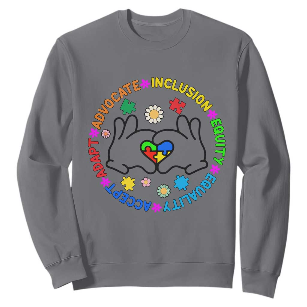 Autism Acceptance Sweatshirt Accept Adapt Advocate Inclusion Equity Equality TS02 Charcoal Printyourwear