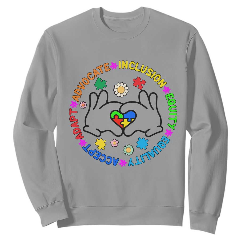 Autism Acceptance Sweatshirt Accept Adapt Advocate Inclusion Equity Equality TS02 Sport Gray Printyourwear