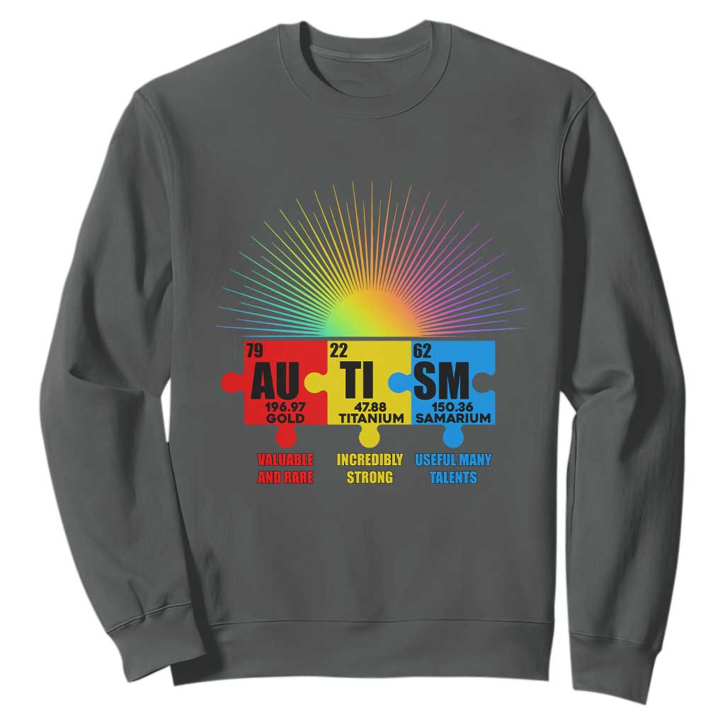 Autism Definition Sweatshirt Chemical Element Periodic Table Puzzle Piece TS02 Dark Heather Printyourwear