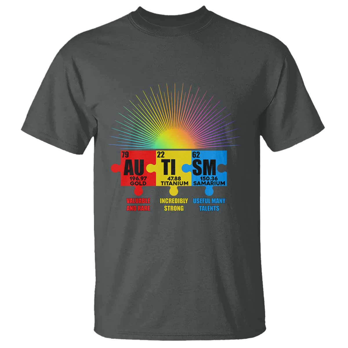 Autism Definition T Shirt Chemical Element Periodic Table Puzzle Piece TS02 Dark Heather Printyourwear