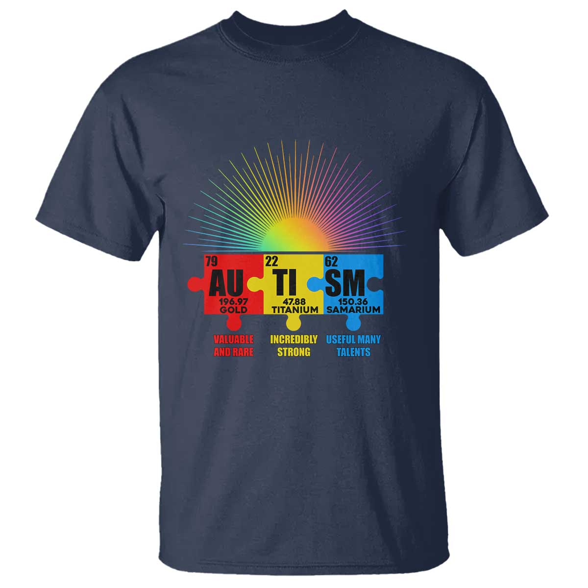 Autism Definition T Shirt Chemical Element Periodic Table Puzzle Piece TS02 Navy Printyourwear
