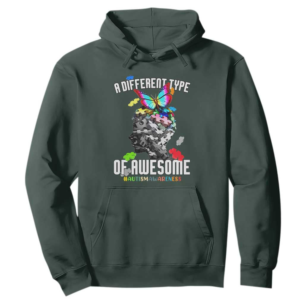 Autism Awareness Hoodie A Different Type Of Awesome Butterfly Puzzle Pieces TS02 Dark Forest Green Printyourwear