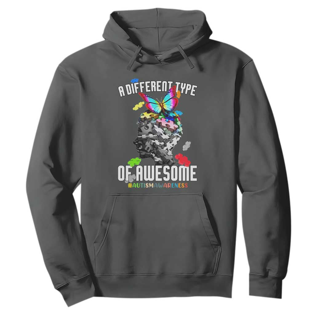 Autism Awareness Hoodie A Different Type Of Awesome Butterfly Puzzle Pieces TS02 Dark Heather Printyourwear