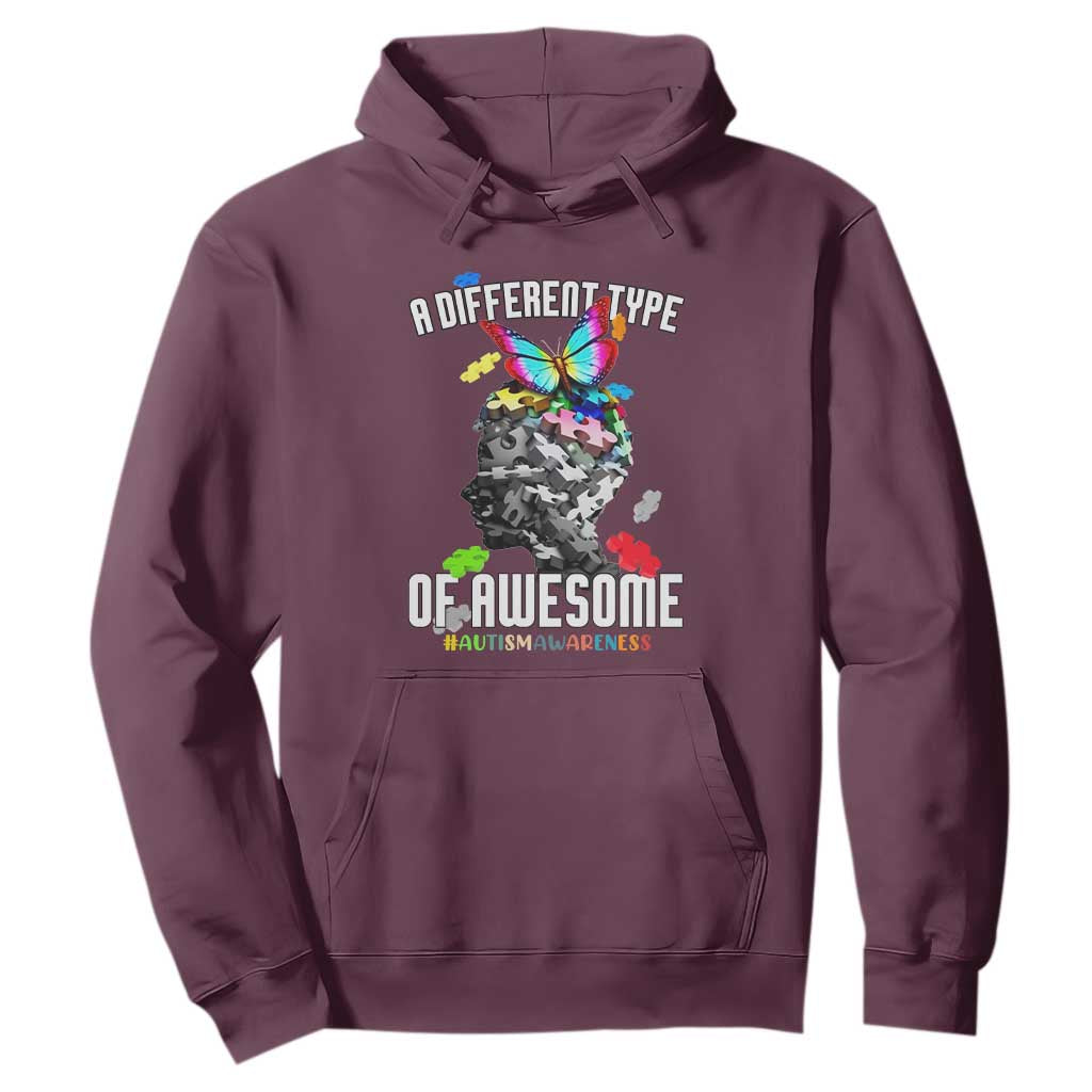 Autism Awareness Hoodie A Different Type Of Awesome Butterfly Puzzle Pieces TS02 Maroon Printyourwear