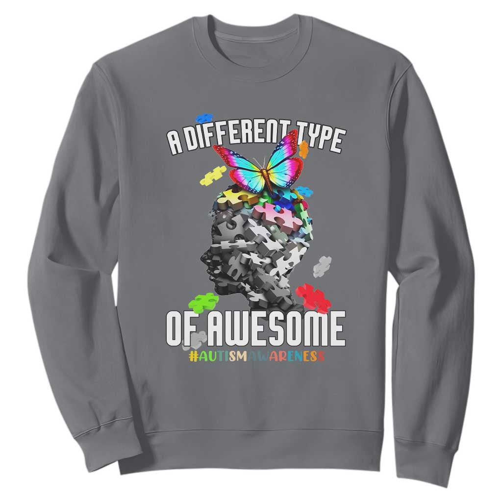 Autism Awareness Sweatshirt A Different Type Of Awesome Butterfly Puzzle Pieces TS02 Charcoal Printyourwear