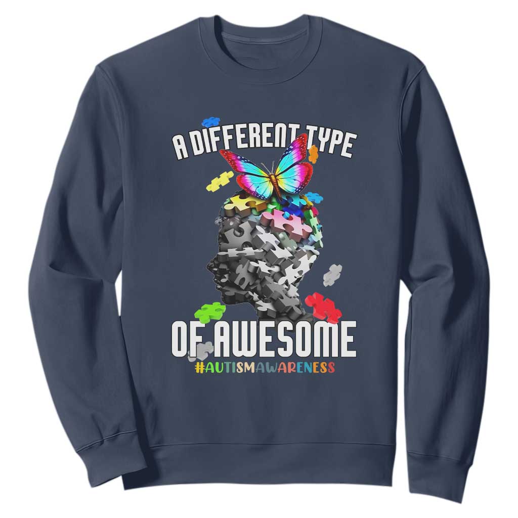 Autism Awareness Sweatshirt A Different Type Of Awesome Butterfly Puzzle Pieces TS02 Navy Printyourwear
