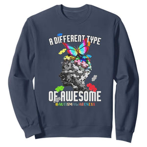 Autism Awareness Sweatshirt A Different Type Of Awesome Butterfly Puzzle Pieces TS02 Navy Printyourwear