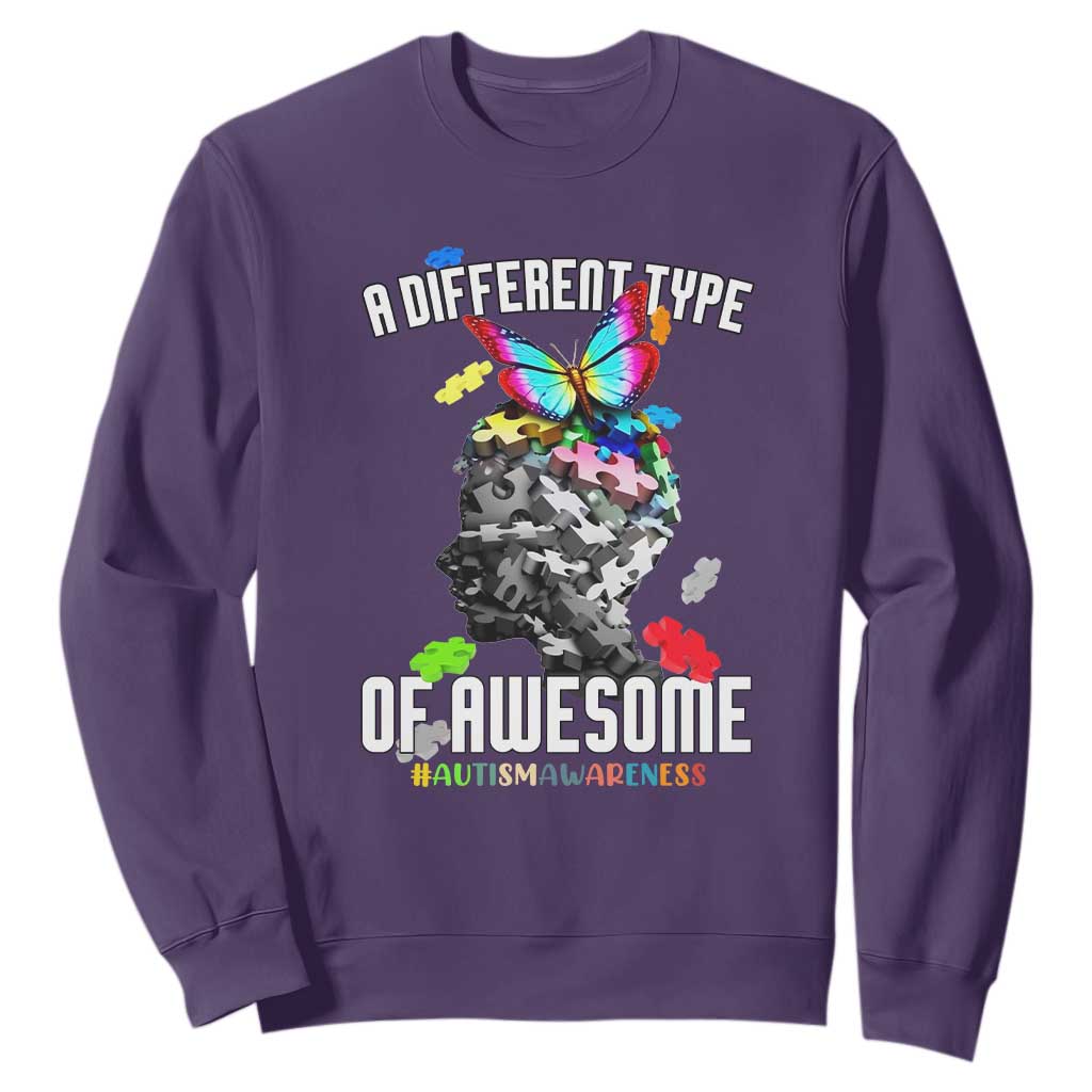 Autism Awareness Sweatshirt A Different Type Of Awesome Butterfly Puzzle Pieces TS02 Purple Printyourwear