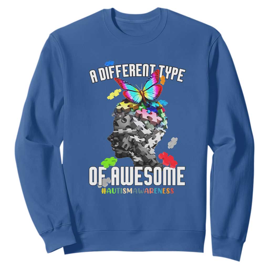 Autism Awareness Sweatshirt A Different Type Of Awesome Butterfly Puzzle Pieces TS02 Royal Blue Printyourwear
