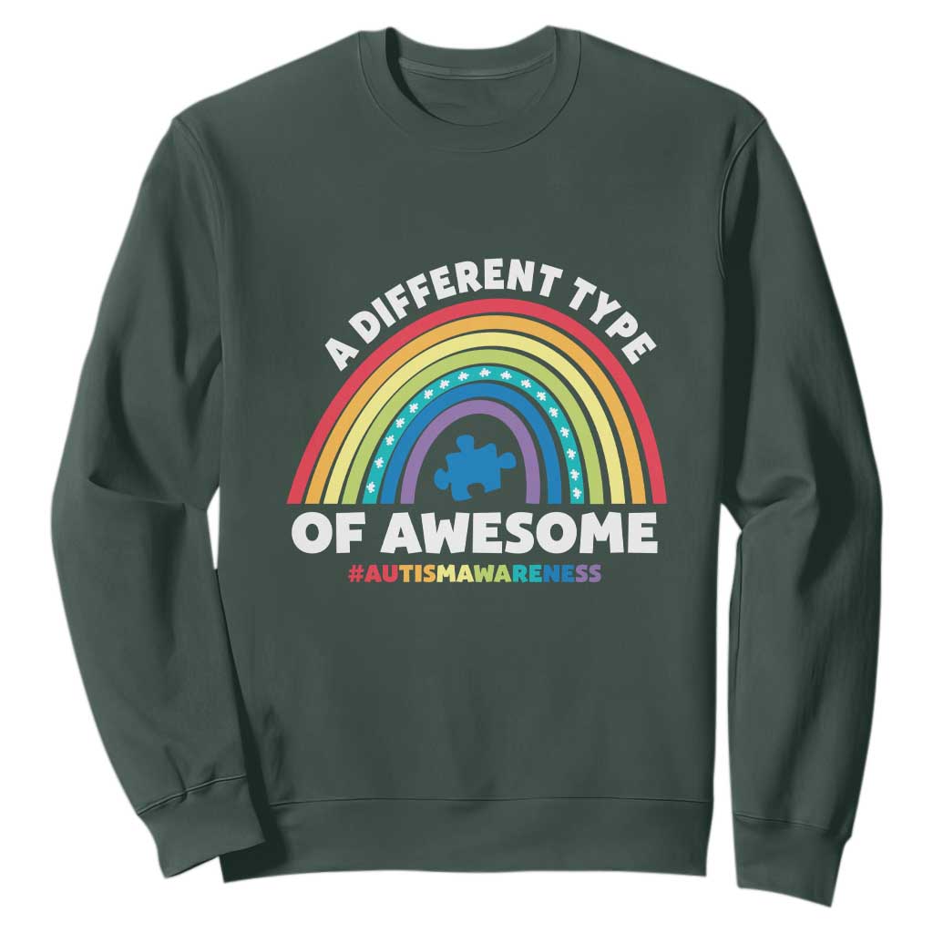 Autism Awareness Sweatshirt A Different Type Of Awesome Rainbow Puzzle Piece TS02 Dark Forest Green Printyourwear