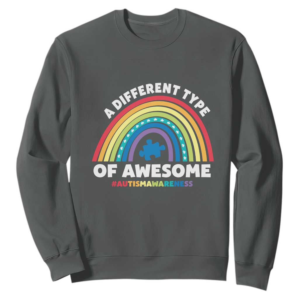 Autism Awareness Sweatshirt A Different Type Of Awesome Rainbow Puzzle Piece TS02 Dark Heather Printyourwear