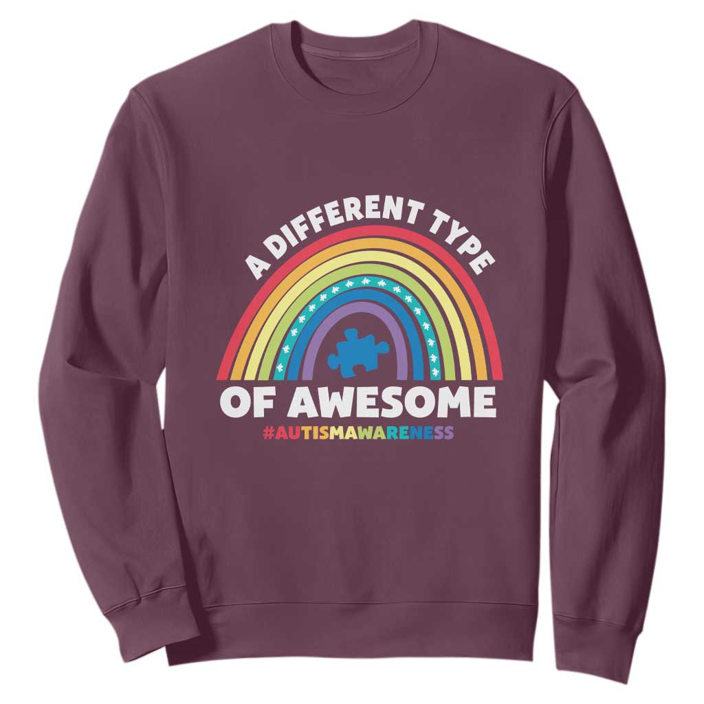 Autism Awareness Sweatshirt A Different Type Of Awesome Rainbow Puzzle Piece TS02 Maroon Printyourwear