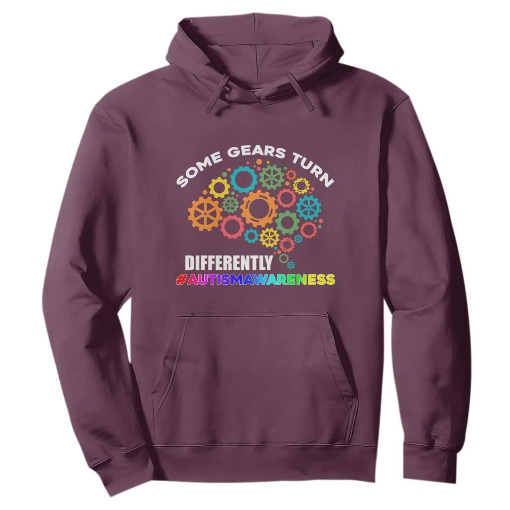 Autism Awareness Hoodie Some Gears Turn Differently Acceptance Neurodiversity Brain Gear TS02 Maroon Printyourwear