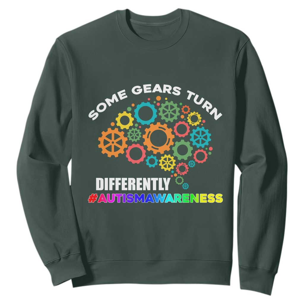 Autism Awareness Sweatshirt Some Gears Turn Differently Acceptance Neurodiversity Brain Gear TS02 Dark Forest Green Printyourwear