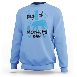 My First Mother's Day Sweatshirt New Mom Mama Bear Blue Baby Boy TS02 Carolina Blue Printyourwear