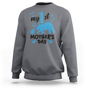 My First Mother's Day Sweatshirt New Mom Mama Bear Blue Baby Boy TS02 Charcoal Printyourwear