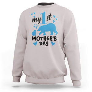 My First Mother's Day Sweatshirt New Mom Mama Bear Blue Baby Boy TS02 Ice Gray Printyourwear