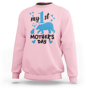 My First Mother's Day Sweatshirt New Mom Mama Bear Blue Baby Boy TS02 Light Pink Printyourwear