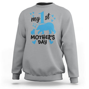 My First Mother's Day Sweatshirt New Mom Mama Bear Blue Baby Boy TS02 Sport Gray Printyourwear