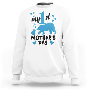 My First Mother's Day Sweatshirt New Mom Mama Bear Blue Baby Boy TS02 White Printyourwear