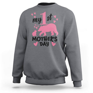My First Mother's Day Sweatshirt New Mom Mama Bear Pink Baby Girl TS02 Charcoal Printyourwear