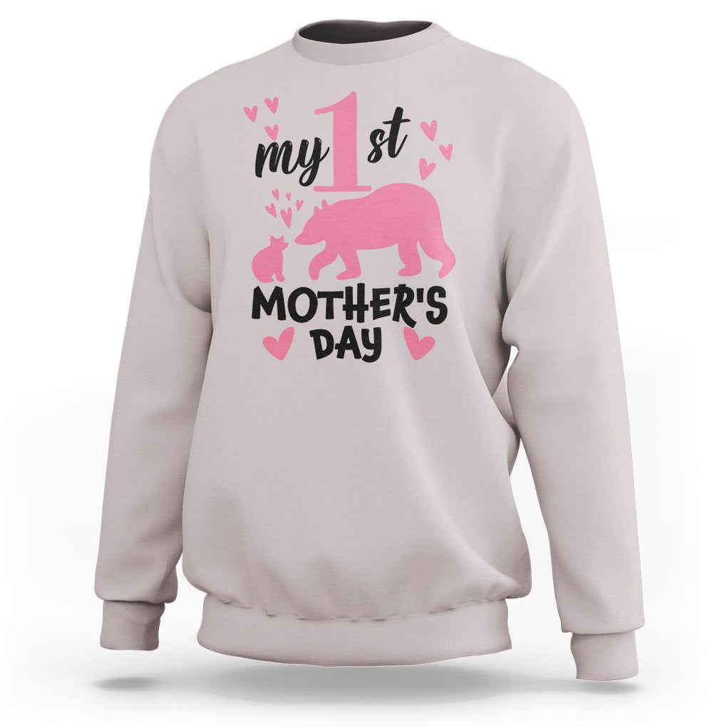 My First Mother's Day Sweatshirt New Mom Mama Bear Pink Baby Girl TS02 Ice Gray Printyourwear